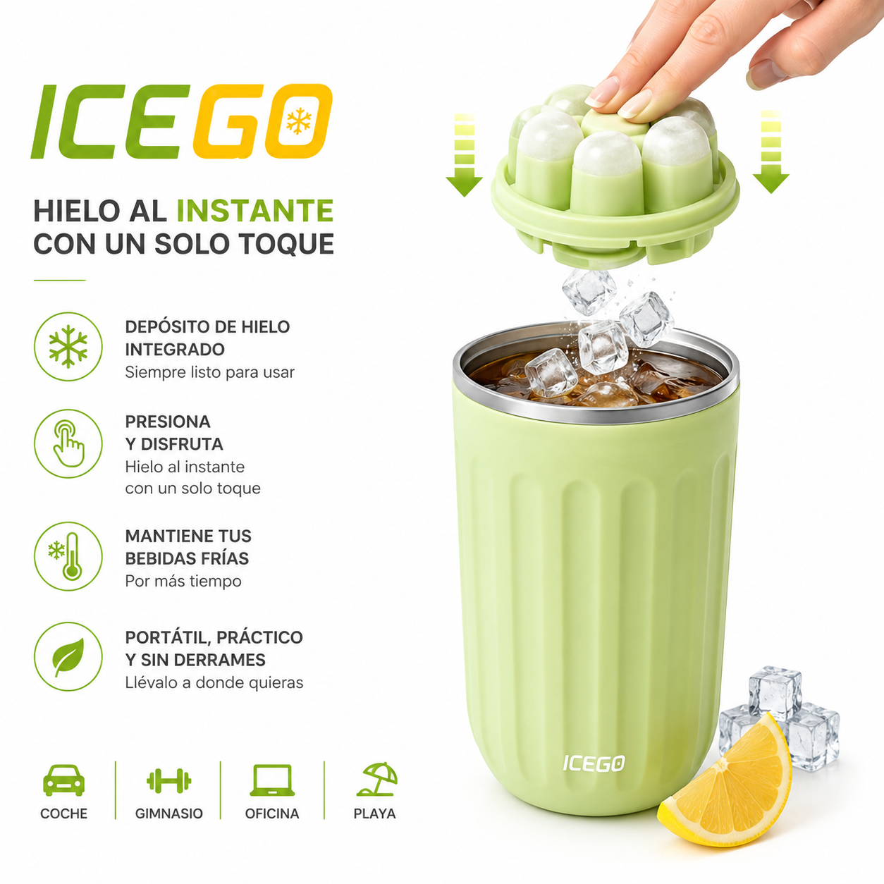 FrostDrop™ 🧊| El vaso portátil que libera hielo con un solo toque